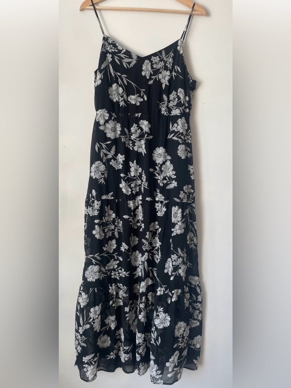 J Crew Black Floral Spaghetti Strap Dress - White Flower Print